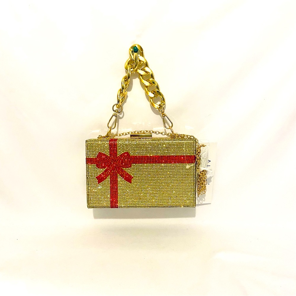 Alessia Rhinestone Gift Box Christmas Clutch/Crossbody Handbag